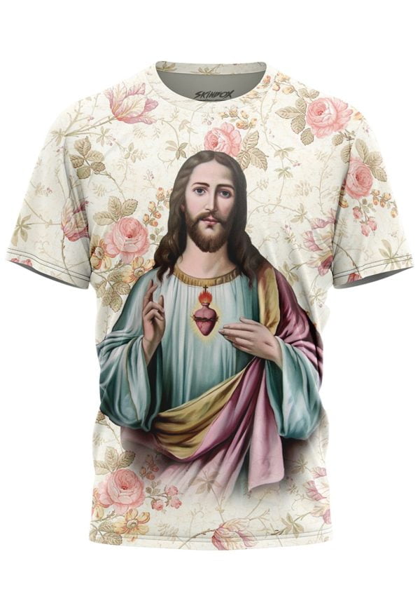 Camiseta Masculina Jesus Floral