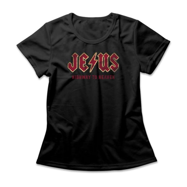 Camiseta Feminina Jesus Highway To Heaven - Preto