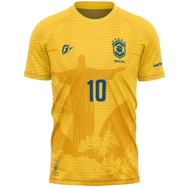 Camiseta Filtro UV Brasil Canarinho Amarelo Cristo Redentor