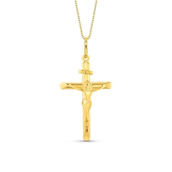 Pingente Cruz Jesus Cristo em Ouro Amarelo 18k