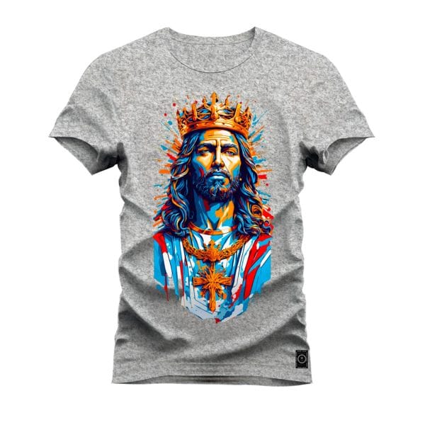 Camiseta Estampada Nexstar Confortável 100% Algodão Jesus Cristo Aquarela - Cinza