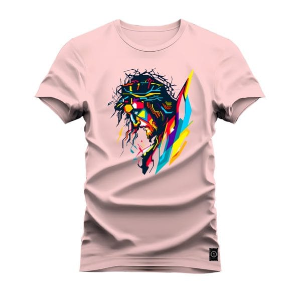 Camiseta Estampada Nexstar Confortável Algodão Cristo Orando - Rosa