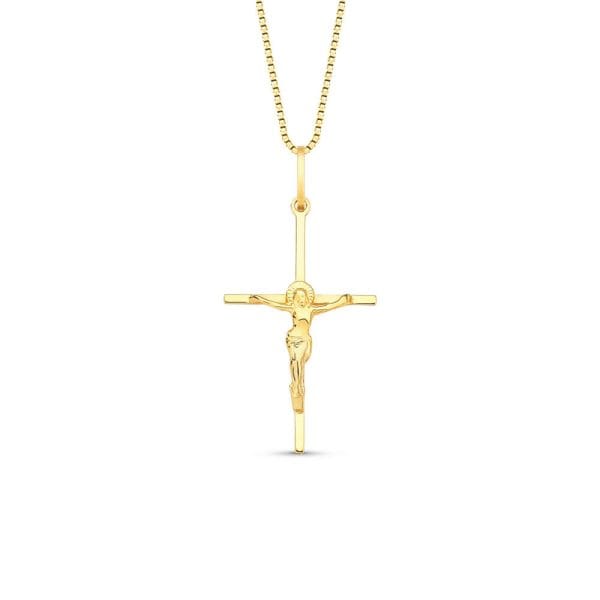 Pingente Cruz Jesus Cristo em Ouro Amarelo 18k - Pingente Ouro Amarelo Jesus Cristo