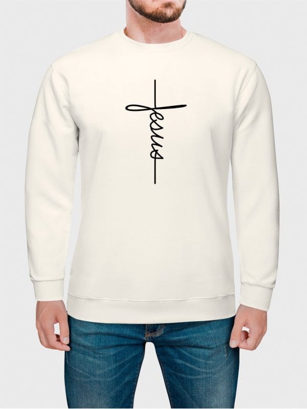 Moletom Gola Redonda Masculino Flanelado Estampa Jesus Off White